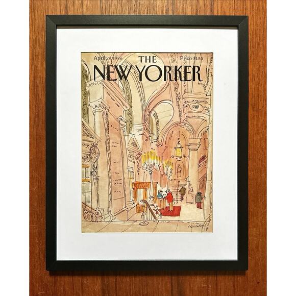 Framed 1986 The New Yorker Cover Apr 28 Original Stevenson Hotel Check-In - Picture 1 of 3